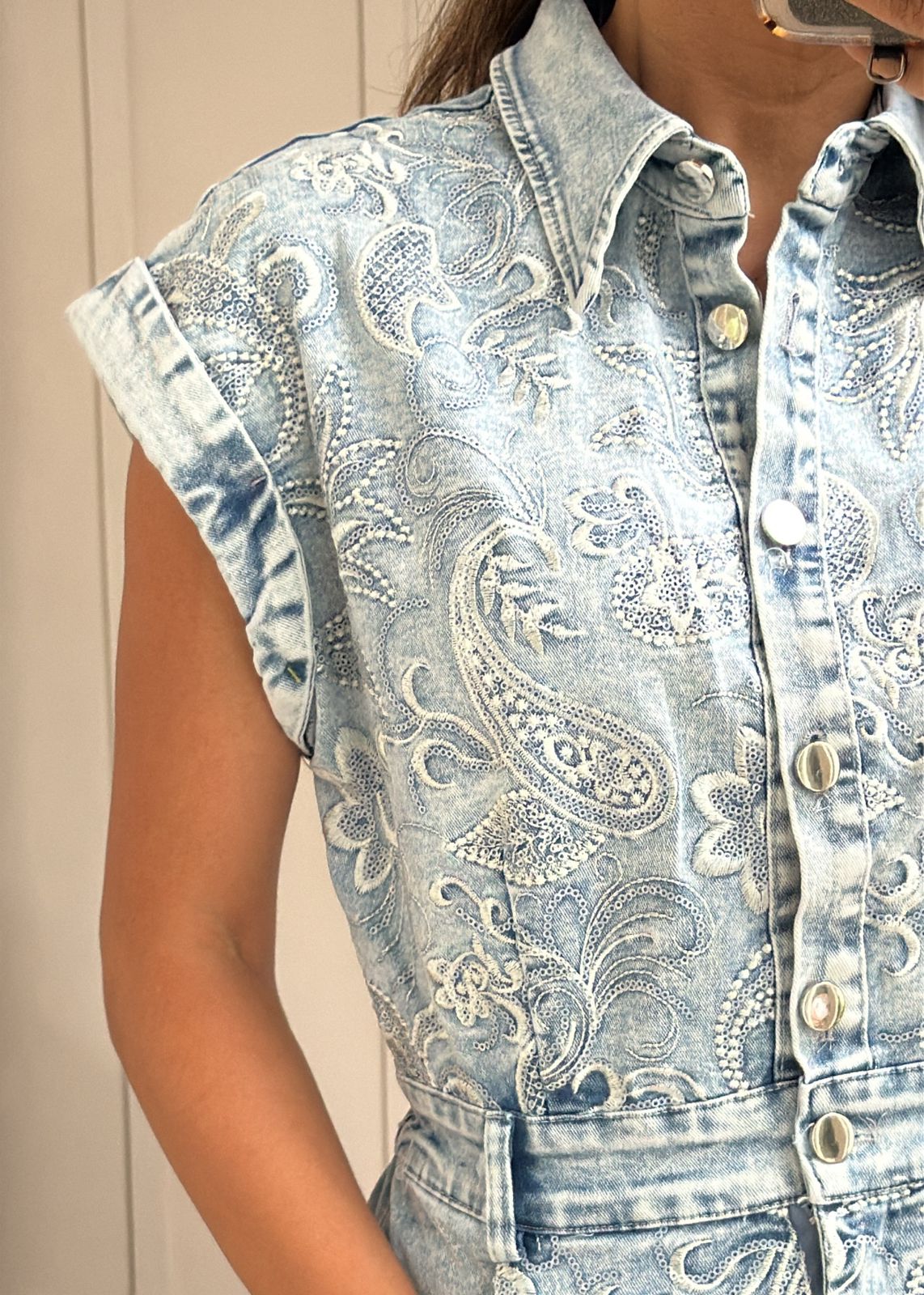 Paisley Denim Romper