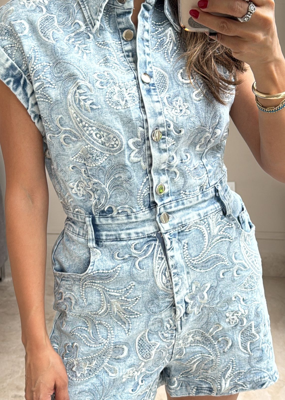 Paisley Denim Romper
