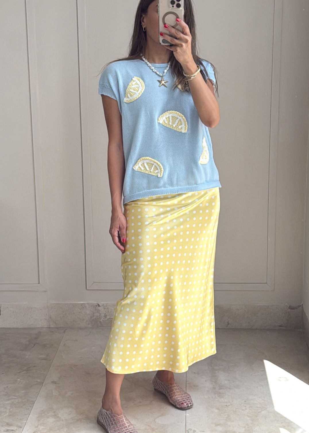 Polka Satin Midi Skirt