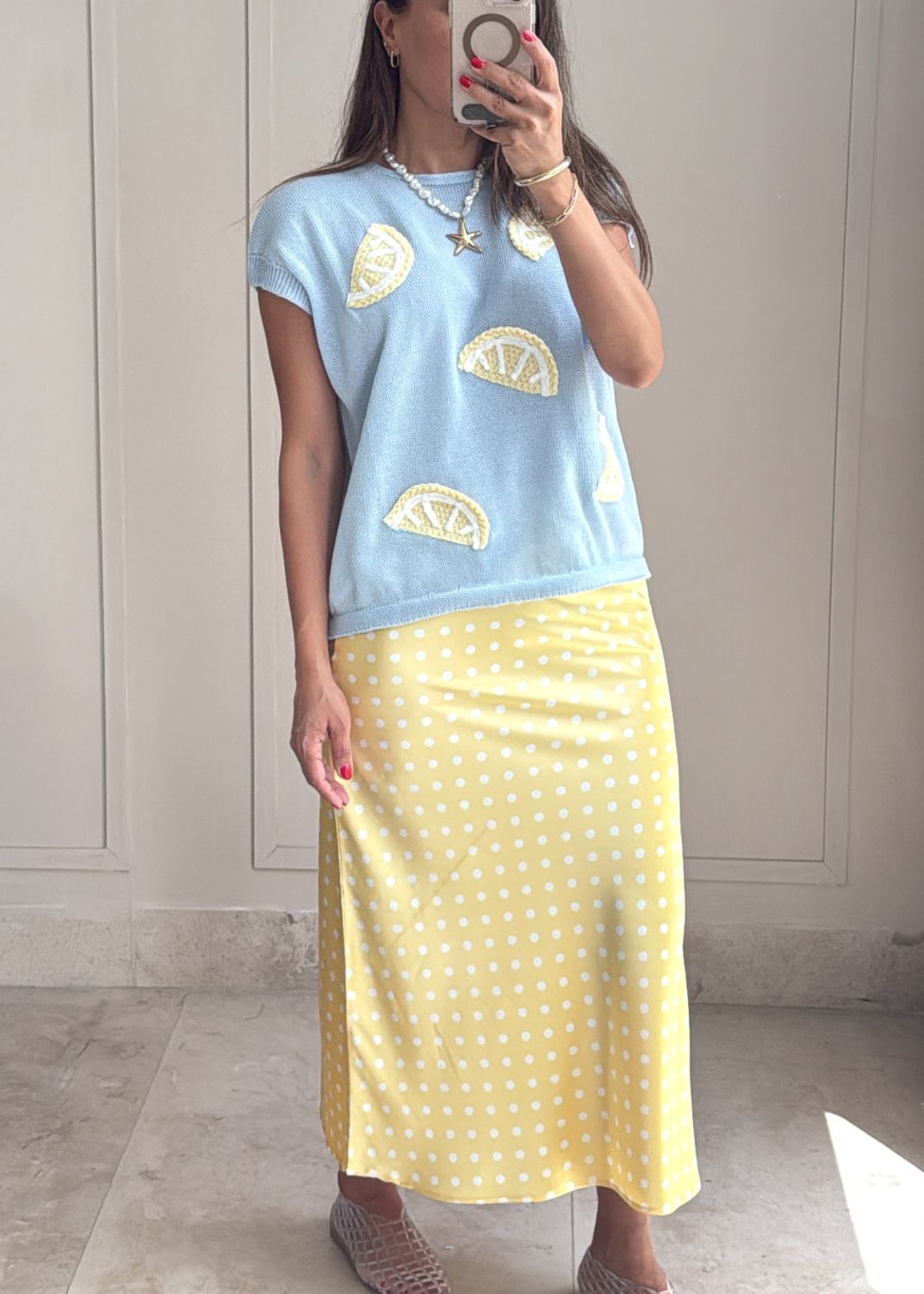 Polka Satin Midi Skirt