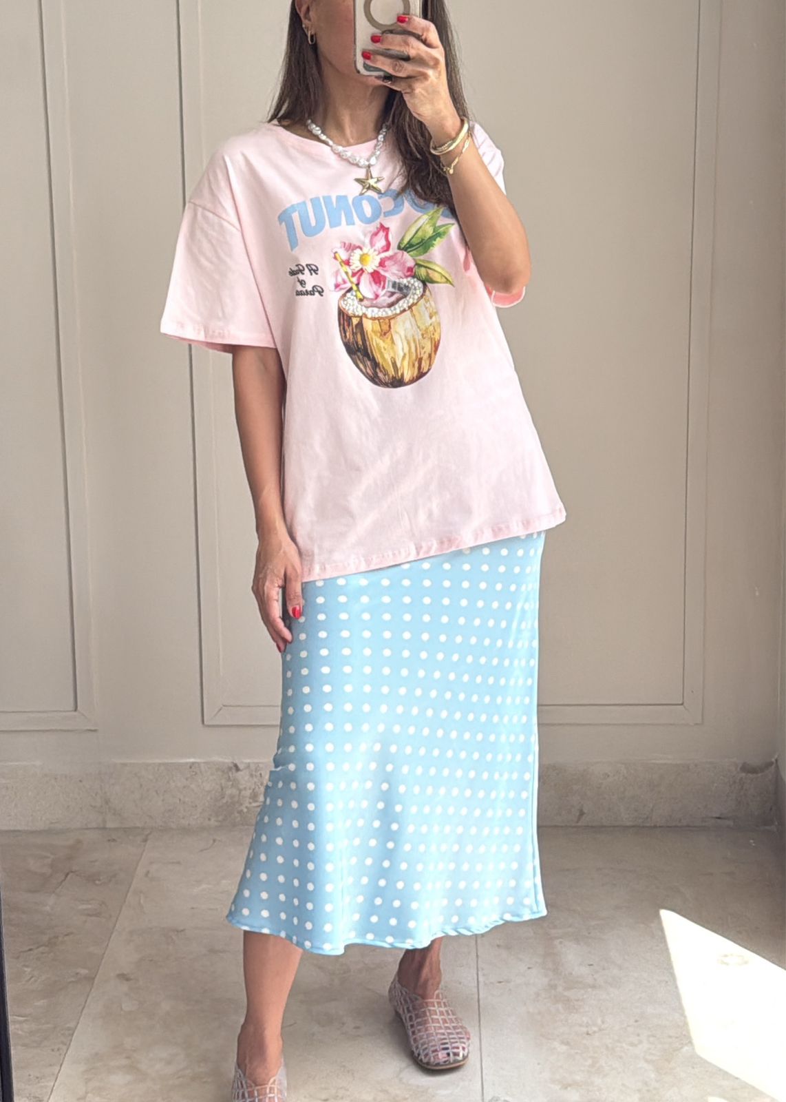 Polka Satin Midi Skirt