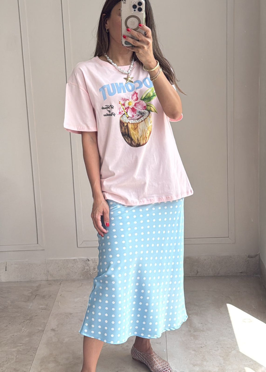 Polka Satin Midi Skirt