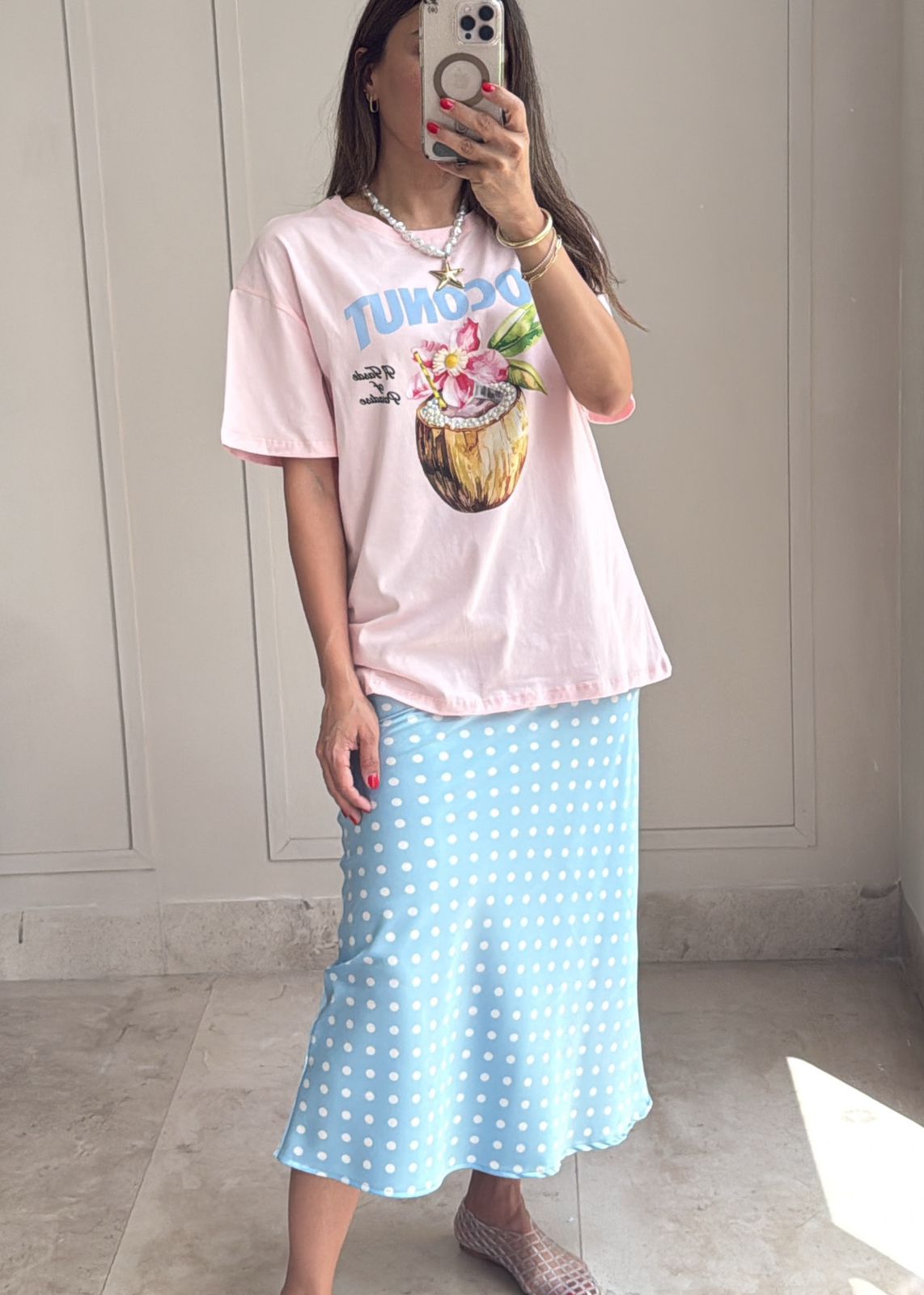 Polka Satin Midi Skirt