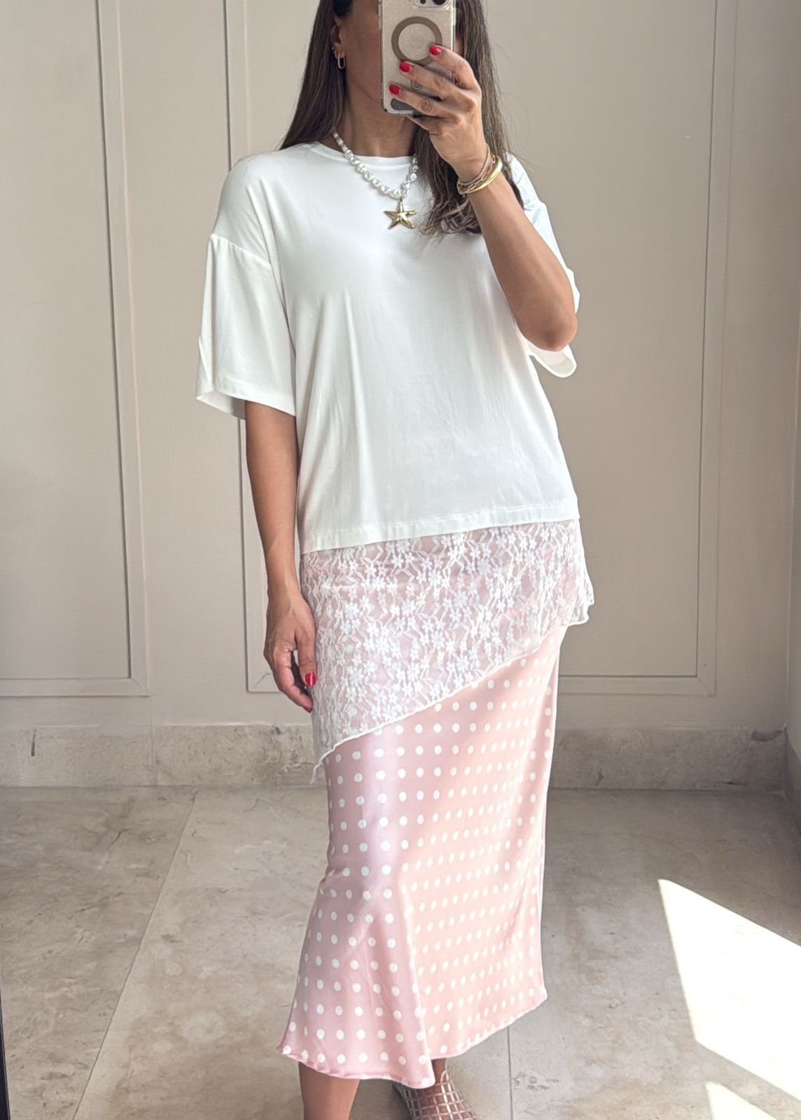 Polka Satin Midi Skirt