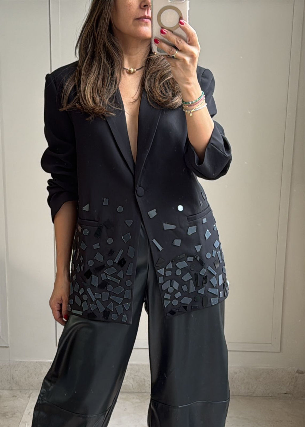 Malika Black Crystal Glow Blazer