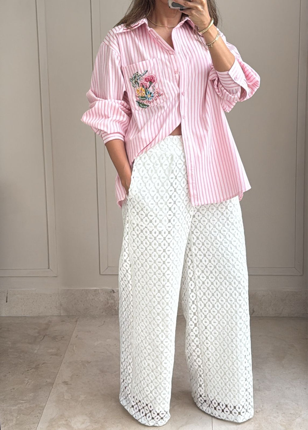 White Bloom Pants