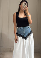 Denim Lace Maxi Skirt