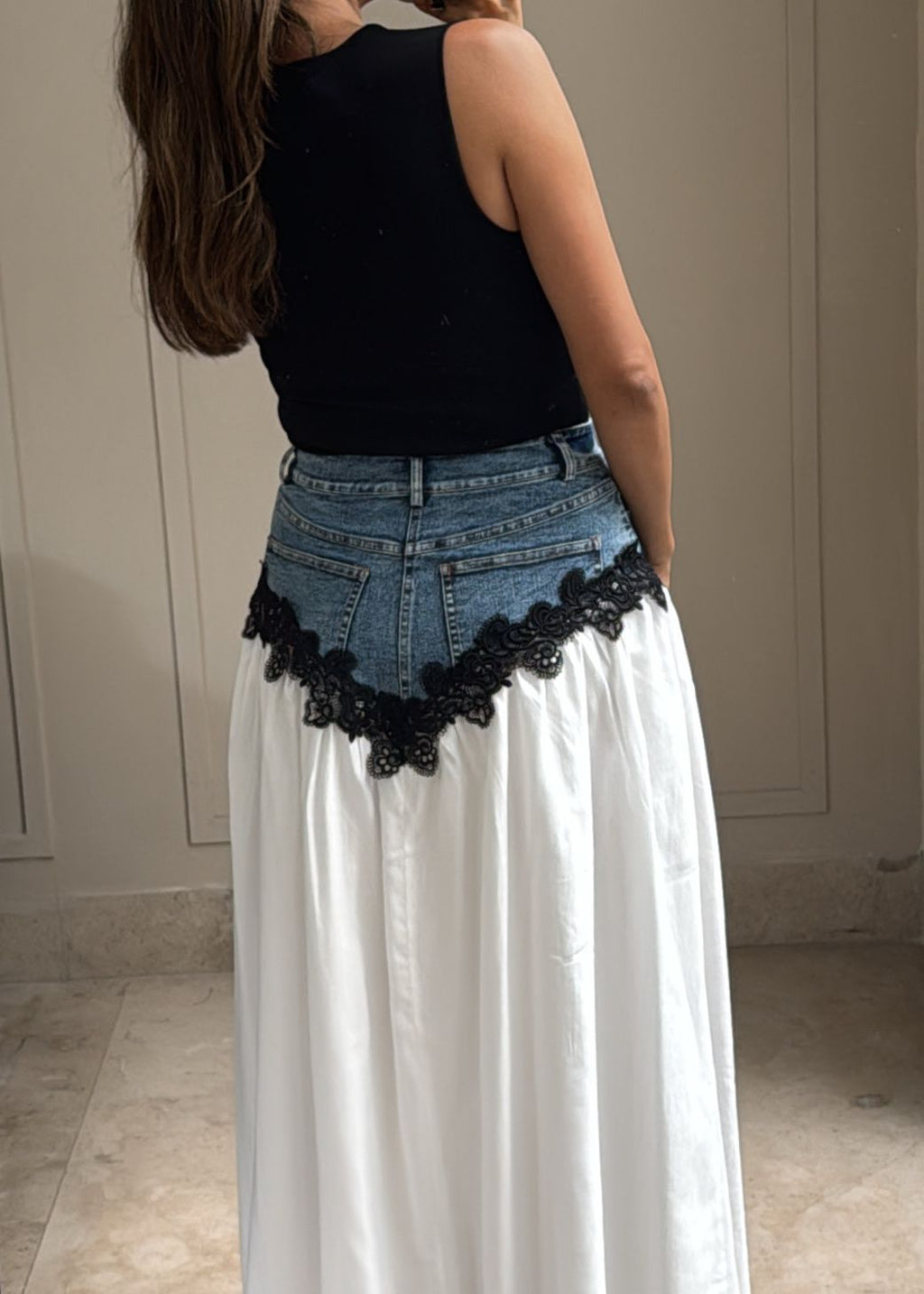 Denim Lace Maxi Skirt