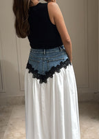 Denim Lace Maxi Skirt